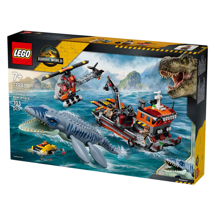 Lego Jurassic World Mosasaurus Boat Attack Dinosaurierspielzeug für Kinder 77983