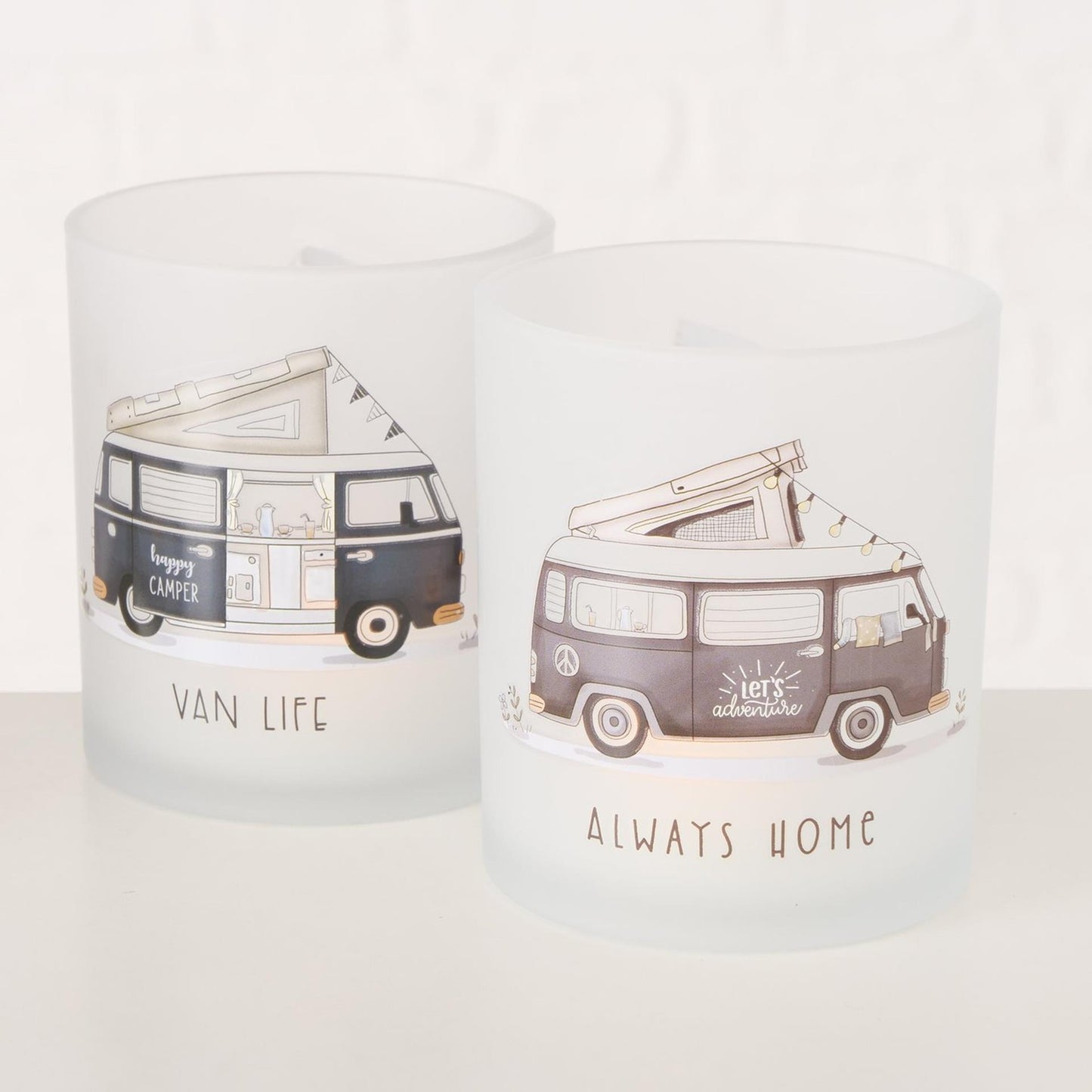 Boltze Home Teelichthalter Glas 2-teilig Camper