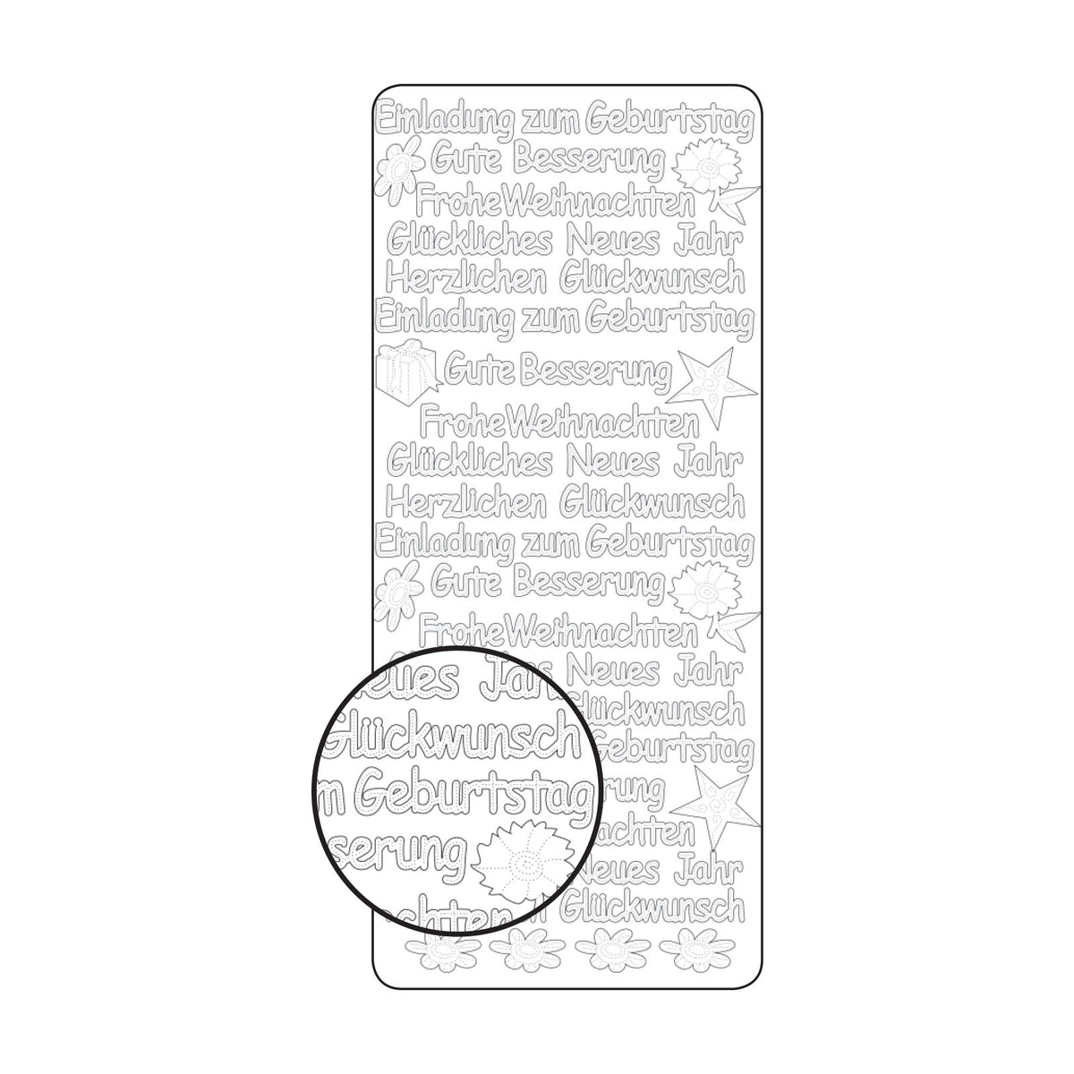 Vaessen creative • Aufkleber 10x23cm 10 Stück silber verschiedene deutsche Texte
