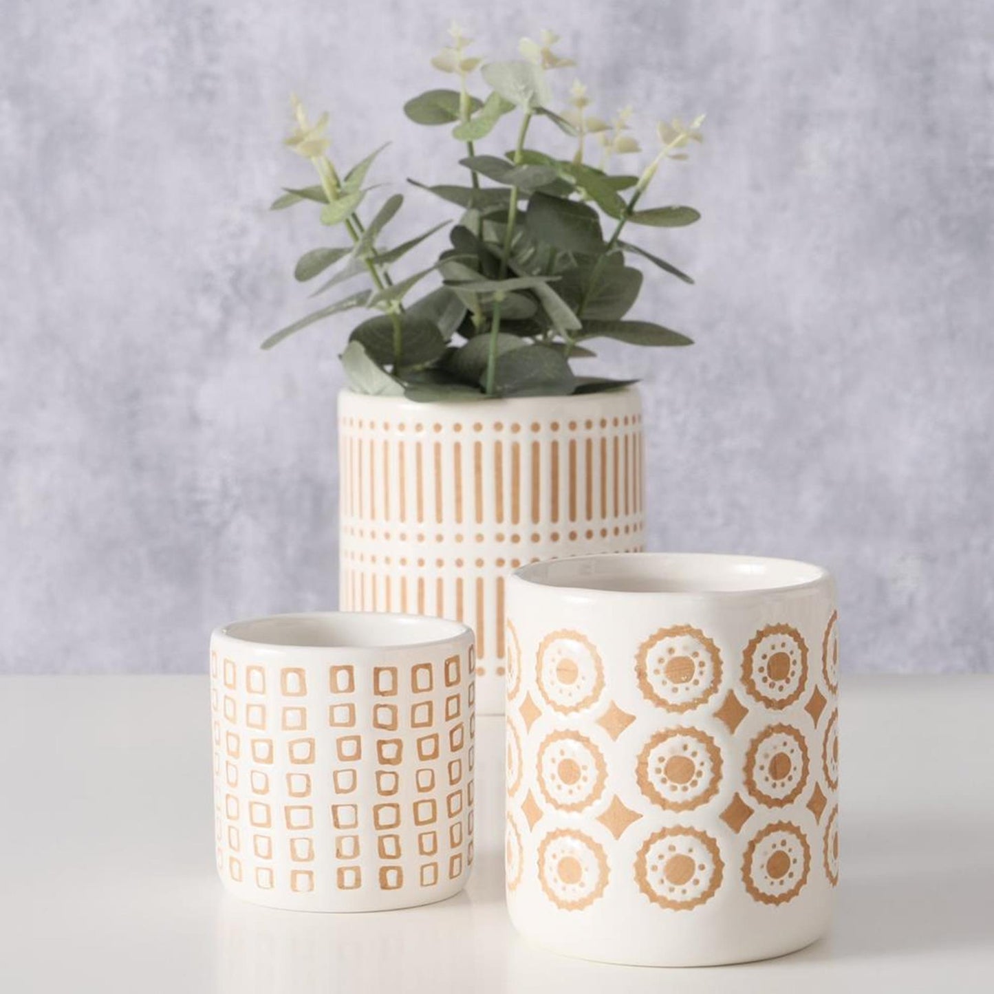 Boltze Home Blumentopf-Set 3-teilig aus Steingut mit Aufdruck