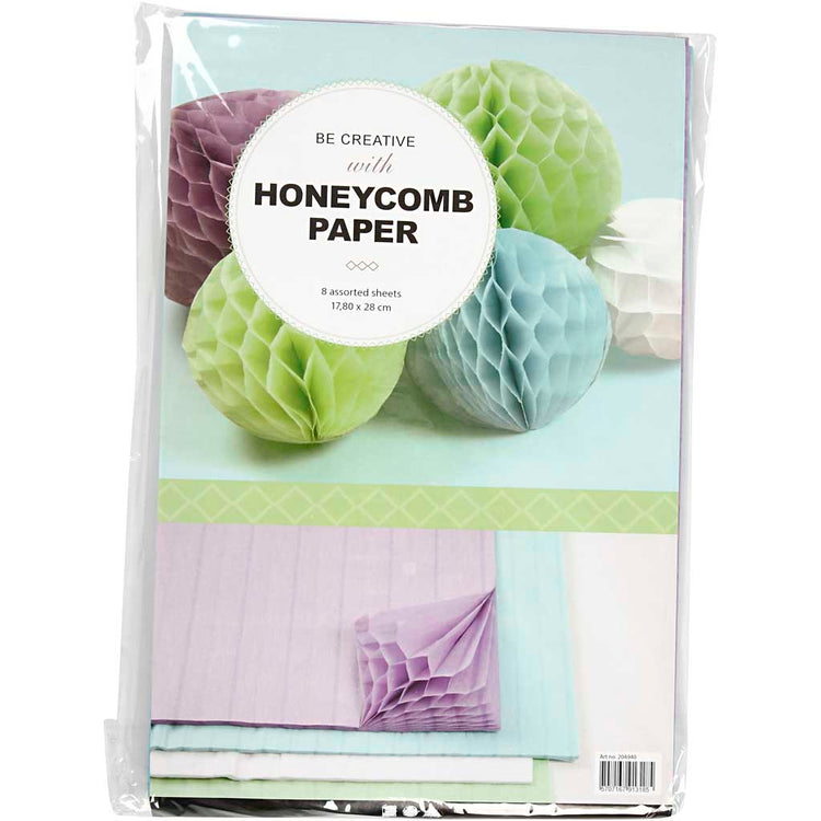 Creativ Company Wabenpapier, Blatt 28x17,8 cm, hellblau, grün, lila, weiß, 4x2 Blatt 1 Karton