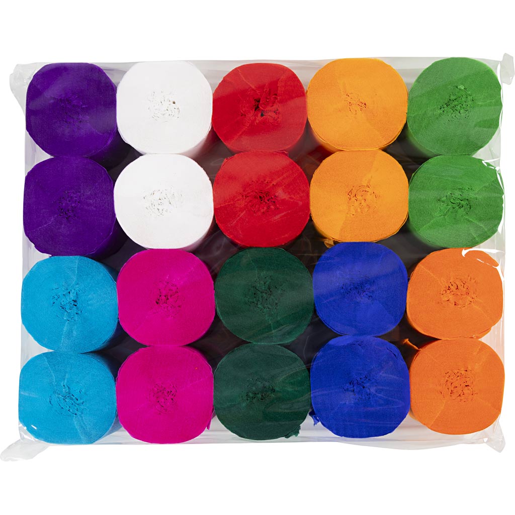 Creativ Company Rollen Krepppapier, L: 20 m, B: 5 cm, 22 gr, verschiedene Farben, 20 Rollen 1 Karton