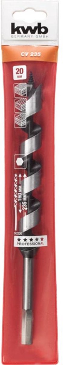 Kwb Schlauchbohrer ø 20 x 235 mm - Zentrierspitze - Profi-Linie - Sechskantschaft - 042220
