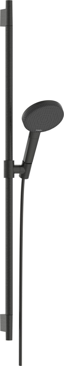 Hansgrohe Raindance Alive Select S – Duschset – Ecosmart Wassersparen – Auswahlknopfsteuerung – 125 mm Größe – 3 Strahlfunktionen – gebürstetes schwarzes Chrom