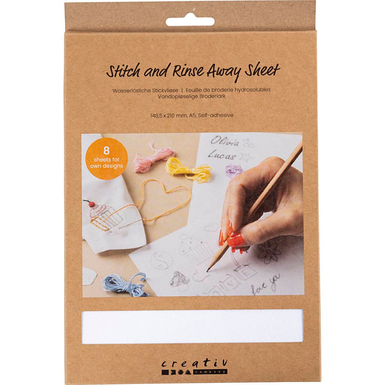 Wasserlösliche Stickbögen der Firma Creativ, A5, Blatt 148,5 x 210 mm, weiß, 8 Blatt 1 Box