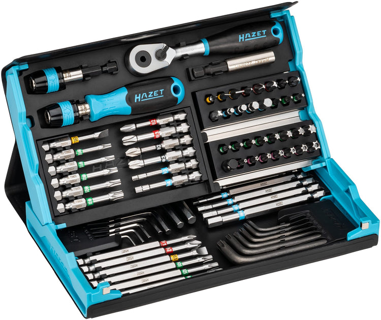Hazet Smartcase Bitsatz 2200sc-31 | 1 4 Zoll (6,3 mm) Sechskant massiv | Schlitzprofil, Kreuzkopfprofil PH, Pozidriv-Profil PZ, Innensechskantprofil | 73 Stück