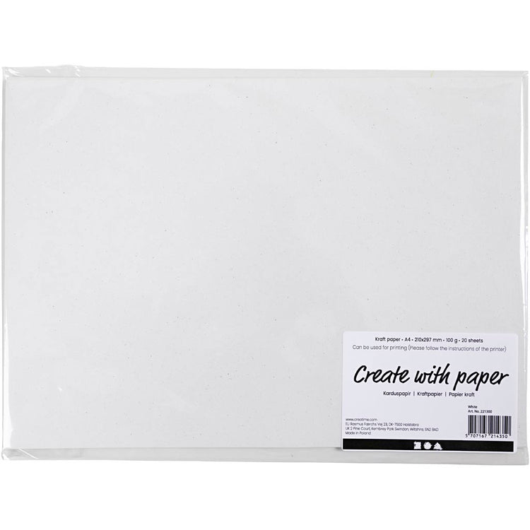 Creativ Company Kraftpapier, A4, Blatt 210x297 mm, 100 gr, weiß, 20 Blatt 1 Karton