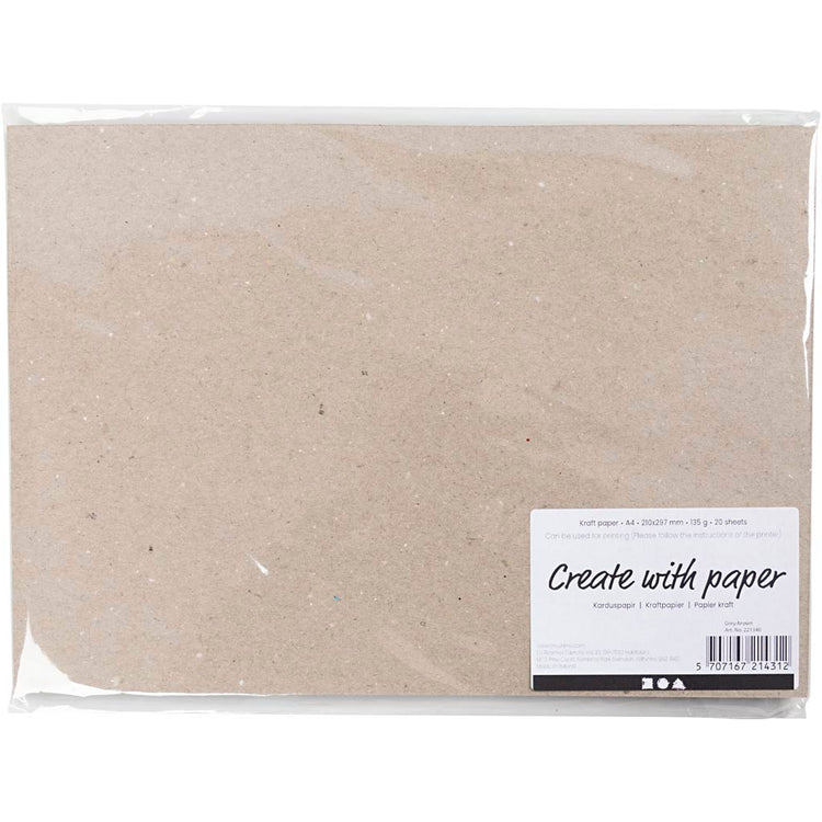 Creativ Company Kraftpapier, A4, Blatt 210x297 mm, 135 gr, graubraun, 20 Blatt 1 Karton