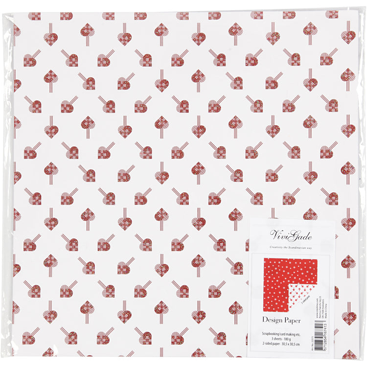 Vivi Gade Designpapier, Herzen Eiskristalle, Blatt 30,5 x 30,5 cm, 180 g, 3 Blatt 1 Box