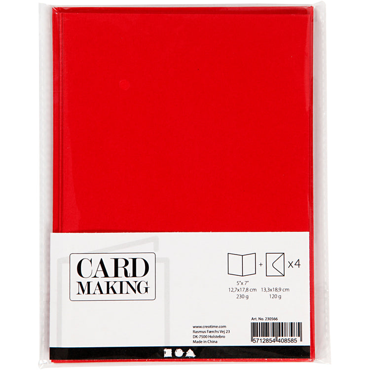 Creativ-Firmenkarten und Umschläge, Kartengröße 12,7 x 17,8 cm, Umschlaggröße 13,3 x 18,5 cm, 230 g, rot, 4 Set 1 Box