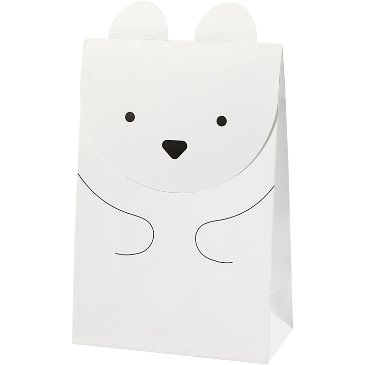 Creativ Company Papiertüten, Eisbär, H: 18 cm, Größe 6x12 cm, 80 g, weiß, 6 Stück 1 Karton