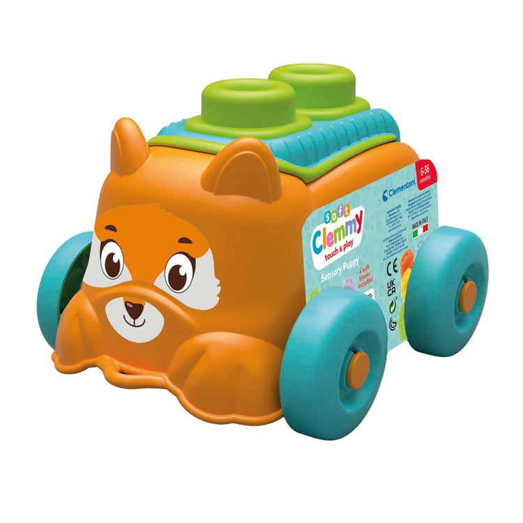 Clementoni Baby - Clemmy Sensory Welpe Orange mit weichen Blöcken, 5dlg.