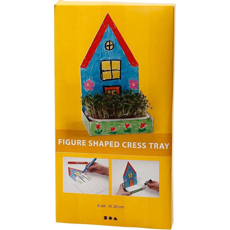Creativ Company Brunnenkressebehälter mit Figur, Haus, H: 20 cm, weiß, 6er Set 1 Box