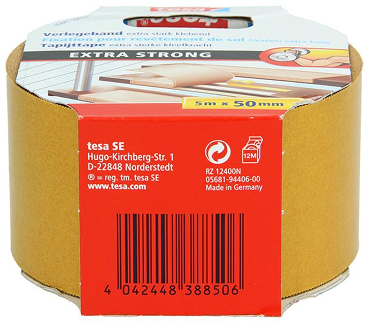 Tesa 1054487 – Teppichband extra stark 5 m x 50 mm | 6 Stück