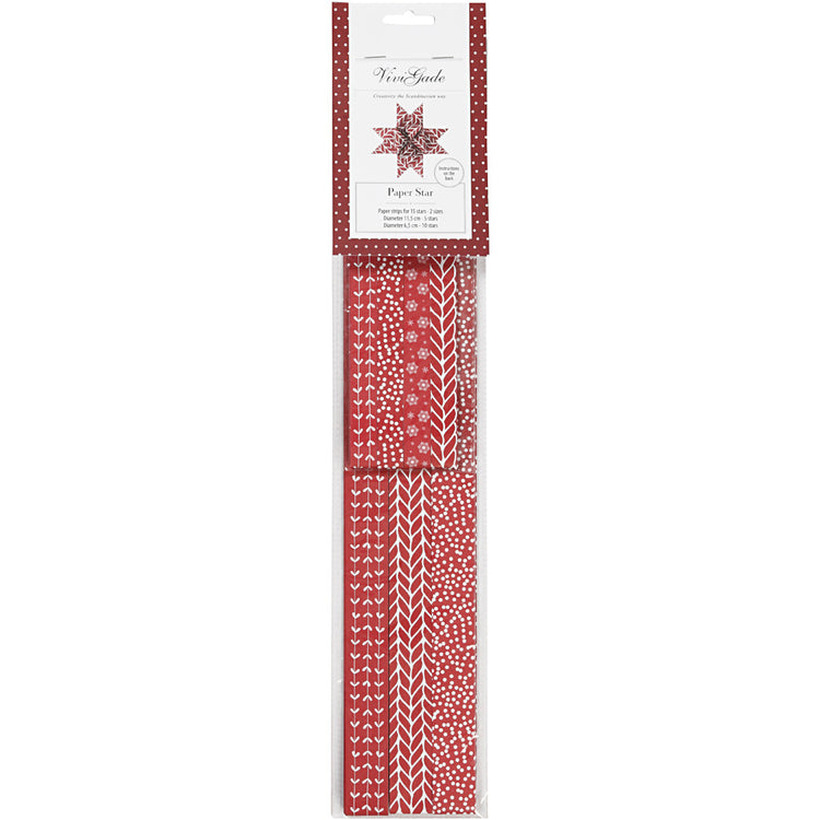 Vivi Gade Papierflechtstreifen, L: 44+78 cm, B: 15+25 mm, T 6,5+11,5 cm, rot, weiß, 60 Streifen 1 Box
