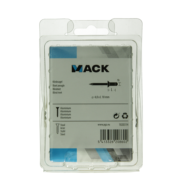 Mack 1020314 – 100 Blindklammern Aluminium 4,0 x 10 mm | 5 Stück