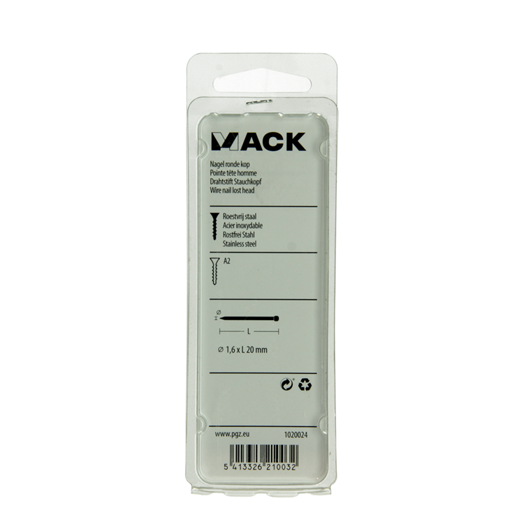 Mack 1020024 - Nagel Rundkopf Edelstahl A2 100 Stück 1,6 x 20 mm | 5 Stück