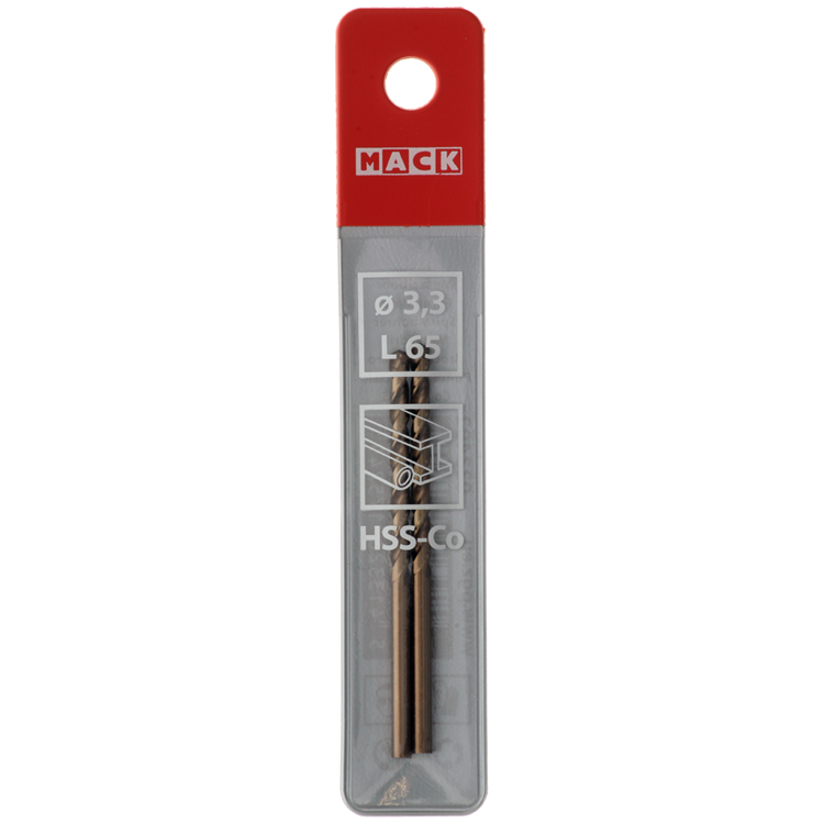 Mack 1018197 - Metallbohrer HSS CO5% DIN 338 ø 3,3 x 65 mm 2 Stück | 5 Stück