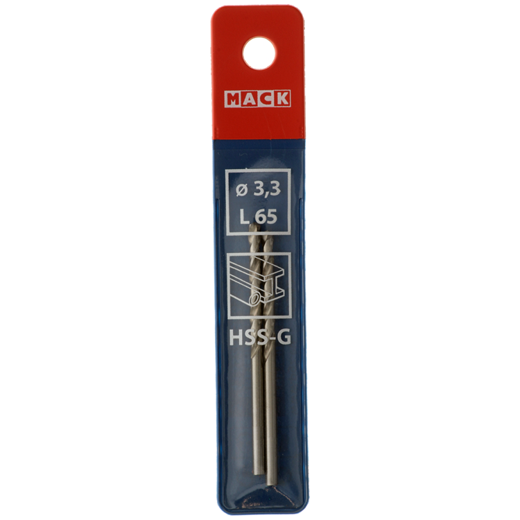 Mack 1018401 - Metallbohrer HSS G DIN 338 ø 3,3 x 65 mm 2 Stück | 5 Stück