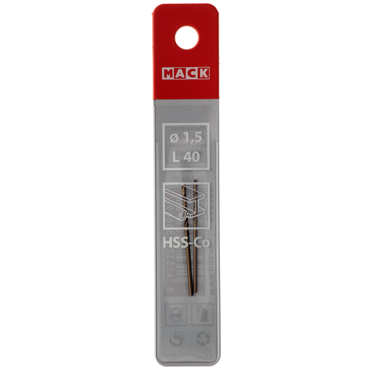 Mack 1018419 - Metallbohrer HSS CO5% DIN 338 ø 1,5 x 40 mm 2 Stück | 5 Stück