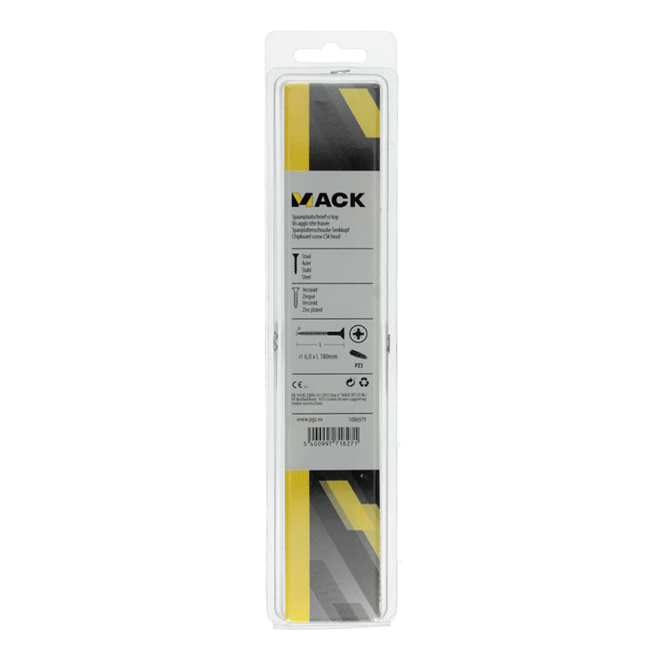 Mack 1006979 - Spanplattenschraube mit Kopf gelb verzinkt 4 Stück 6 x 180 mm | 5 Stück