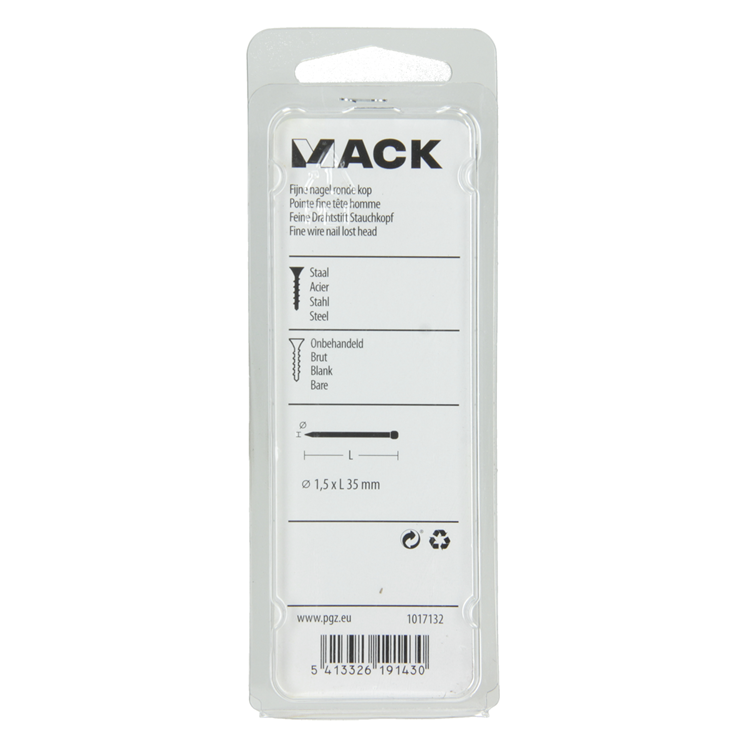 Mack 1017132 – feiner Nagel mit rundem Kopf, 85 g, 1,5 x 35 mm | 5 Stück
