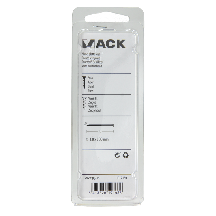 Mack 1017150 – Nagel mit flachem Kopf, verzinkter Stahl, 100 g, 1,8 x 30 mm | 5 Stück