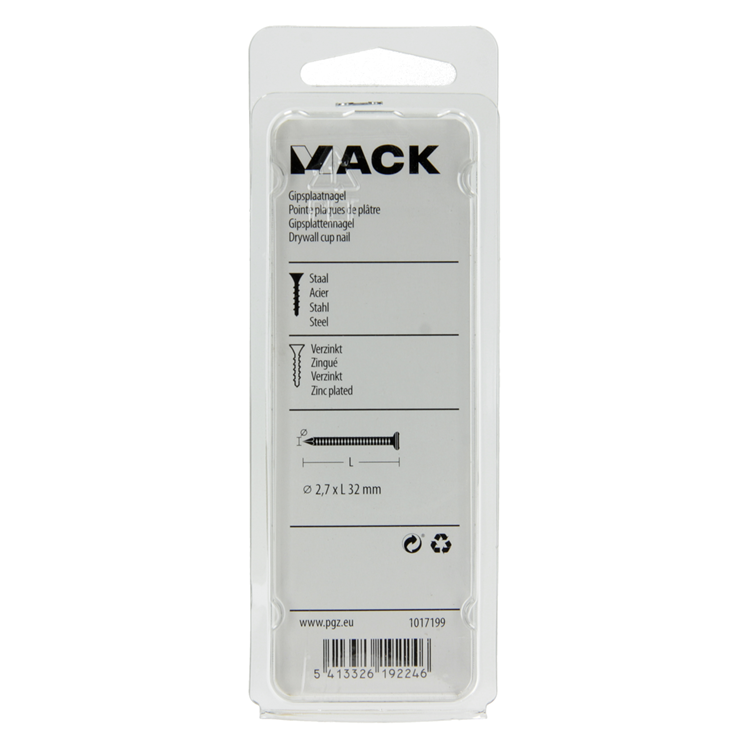 Mack 1017199 – Gipskartonnagel aus verzinktem Stahl 100 g 2,7 x 32 mm | 5 Stück