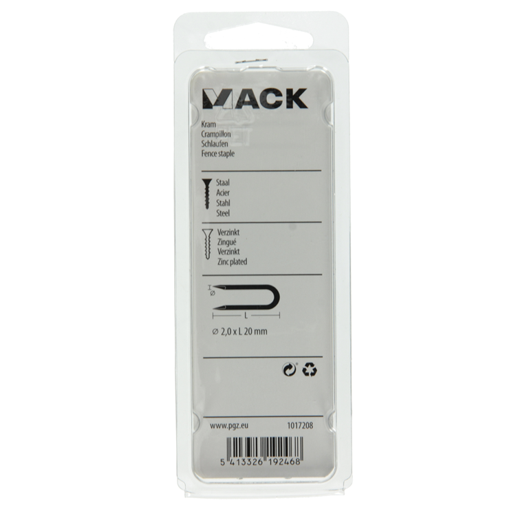 Mack 1017208 – Klammerstahl verzinkt 80 gr 2,0 x 20 mm | 5 Stück