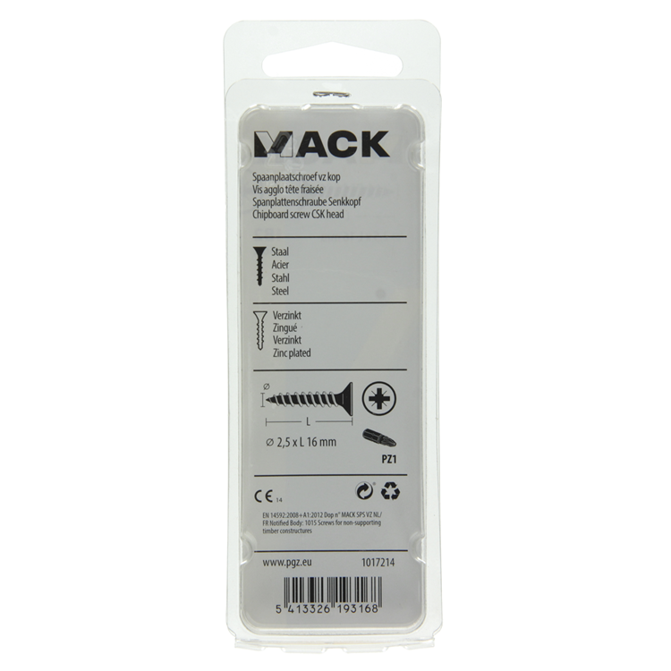 Mack 1017214 - Spanplattenschraube mit Kopf gelb plattiert 60 Stück 2,5 x 16 mm | 10 Stück