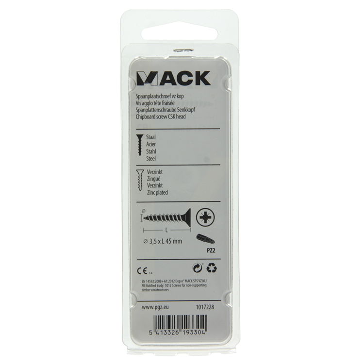 Mack 1017228 - Spanplattenschraube mit Kopf gelb plattiert 18 Stück 3,5 x 45 mm | 10 Stück