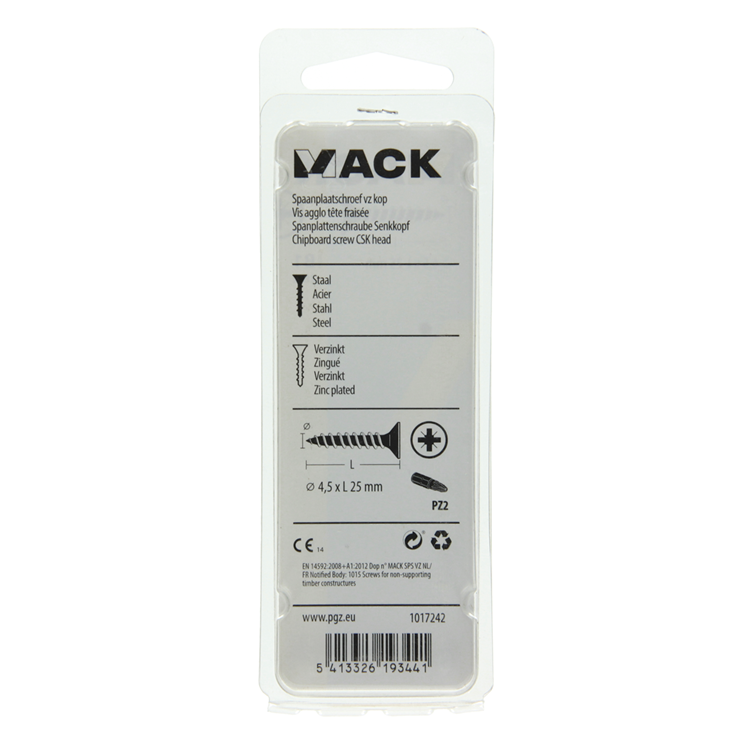 Mack 1017242 - Spanplattenschraube mit Kopf gelb 20 Stück 4,5 x 25 mm | 10 Stück