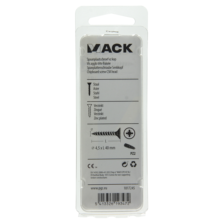 Mack 1017245 - Spanplattenschraube mit Kopf gelb plattiert 15 Stück 4,5 x 40 mm | 10 Stück