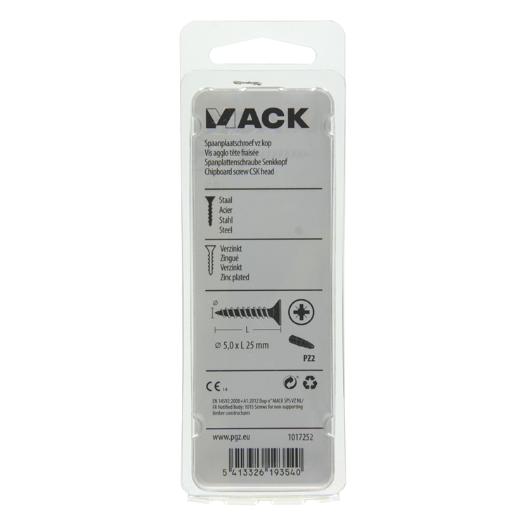 Mack 1017252 - Spanplattenschraube mit Kopf gelb plattiert 18 Stück 5,0 x 25 mm | 10 Stück