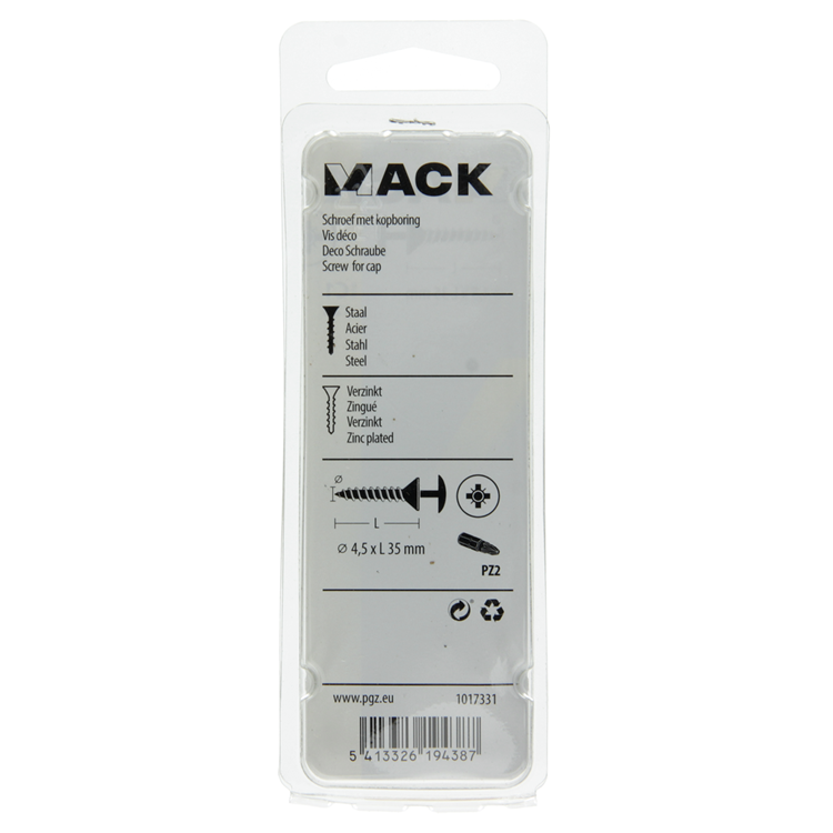 Mack 1017331 - Schraube mit Kopfbohrung, verzinkter Stahl. 12 Stück 4,5 x 35 mm | 10 Stück