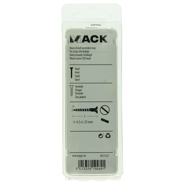 Mack 1017357 - Holzschraube Senkkopf verzinkt 15 Stück 4,5 x 25 mm | 10 Stück