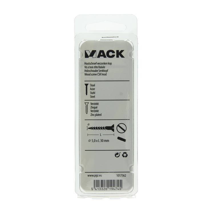 Mack 1017362 - Holzschraube Senkkopf verzinkt 12 Stück 5,0 x 30 mm | 10 Stück