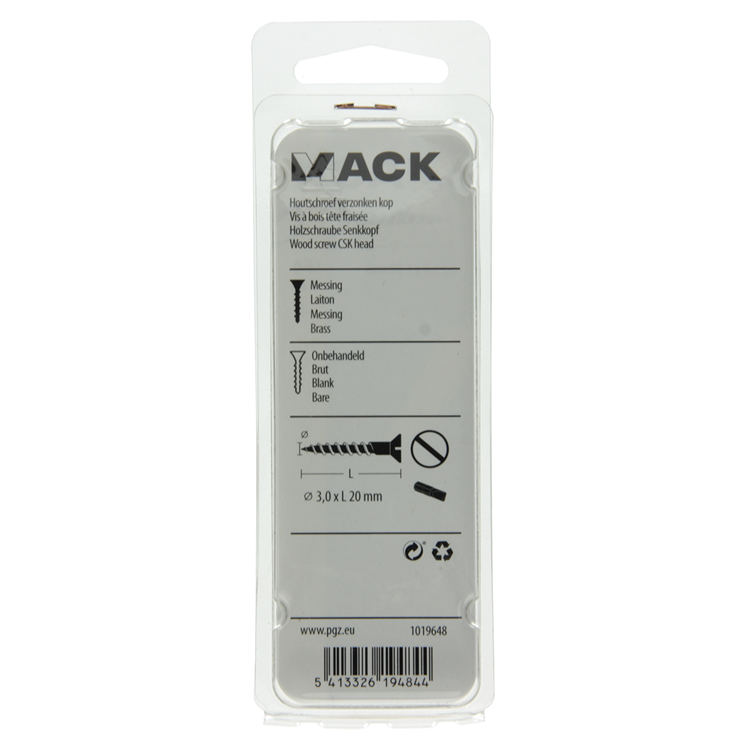 Mack 1019648 - Holzschraube Senkkopf Messing 12 Stück 3,0 x 20 mm | 10 Stück