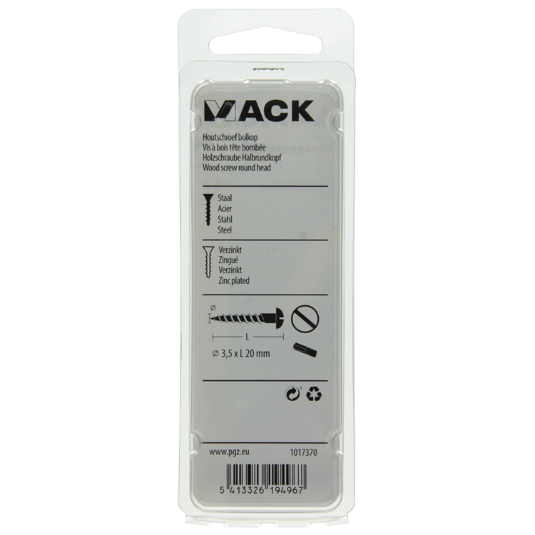Mack 1017370 - Holzschraube Linsenkopf Stahl verzinkt 19 Stück 3,5 x 20 mm | 10 Stück