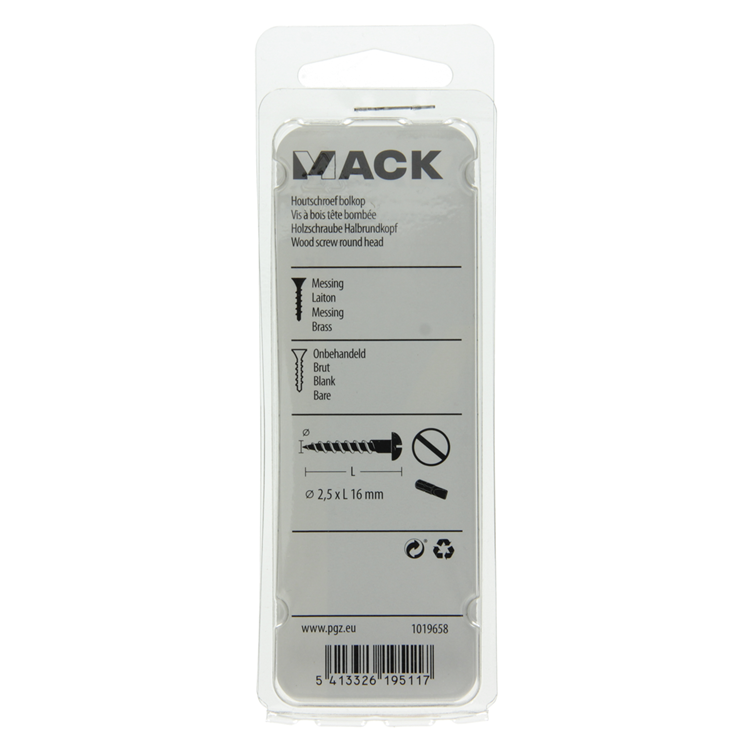 Mack 1019658 - Holzschraube Linsenkopf Messing 10 Stück 2,5 x 16 mm | 10 Stück