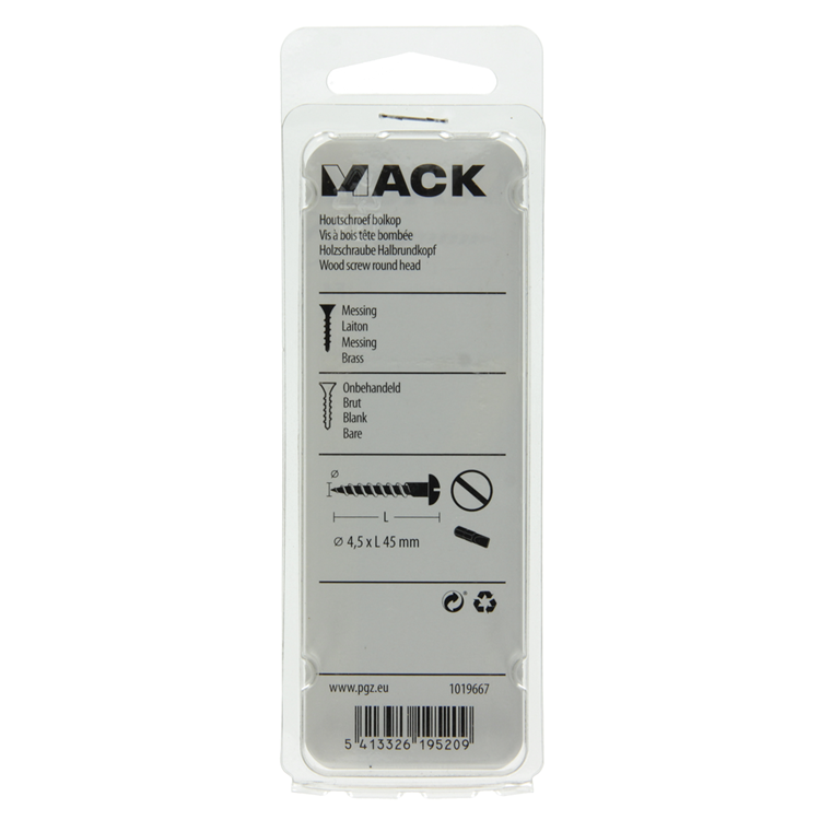 Mack 1019667 - Holzschraube Linsenkopf Messing 4 Stück 4,5 x 45 mm | 10 Stück