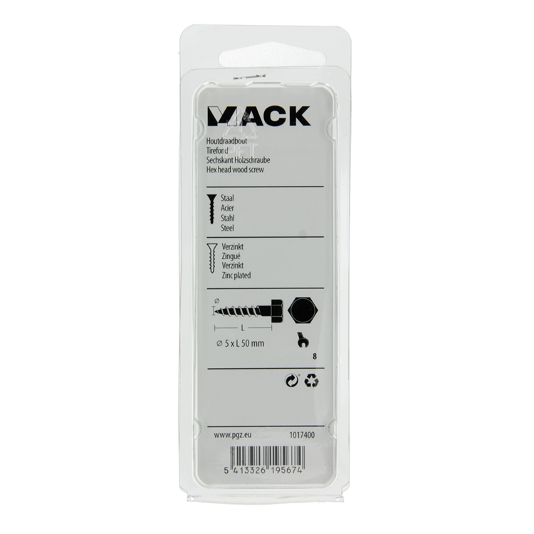 Mack 1017400 - Holzgewindebolzen Stahl verzinkt 10 Stück 5 x 50 mm | 10 Stück
