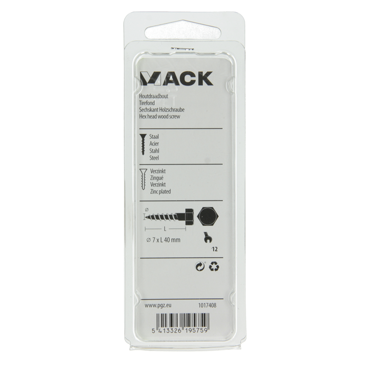 Mack 1017408 - Holzgewindebolzen Stahl verzinkt 10 Stück 7 x 40 mm | 5 Stück