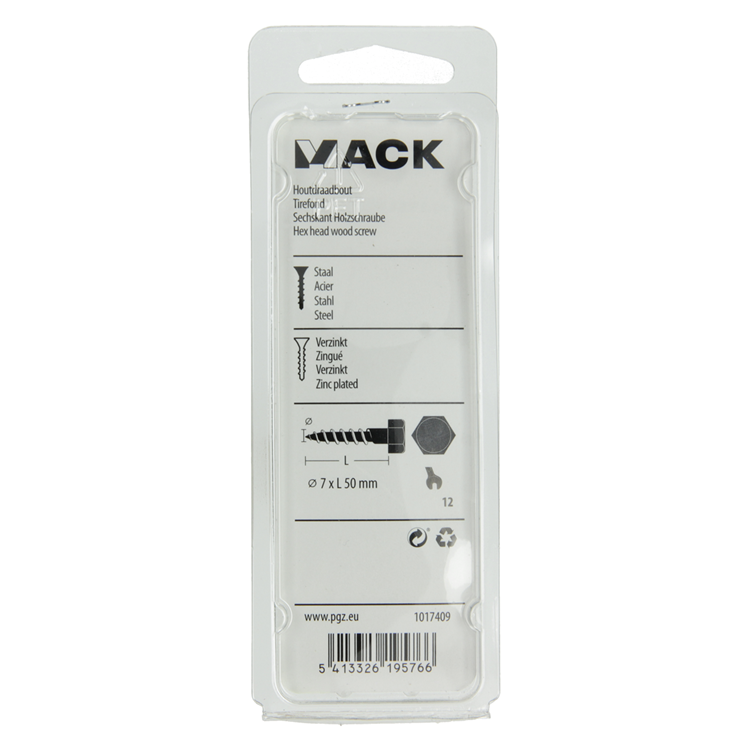Mack 1017409 - Holzgewindebolzen Stahl verzinkt 9 Stück 7 x 50 mm | 5 Stück
