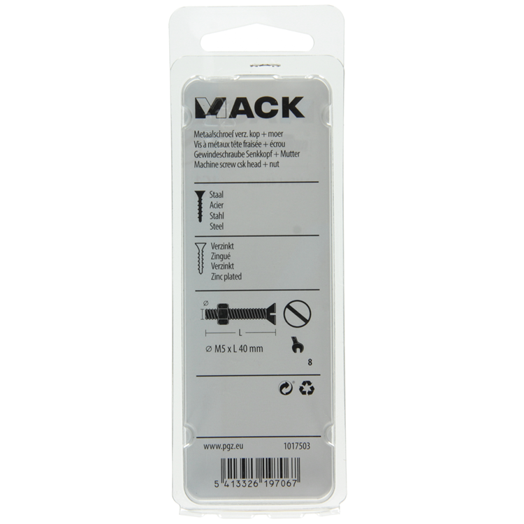 Mack 1017503 – Metallschraube verzinkt. Kopf + Mutter plattiert 10 Stück m5 x 40 mm | 10 Stück