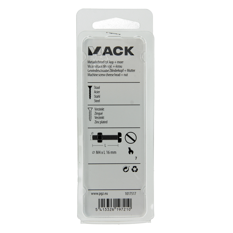 Mack 1017517 - Metallschraubzyl. Kopf + Mutter plattiert 20 Stück M4 x 16 mm | 10 Stück