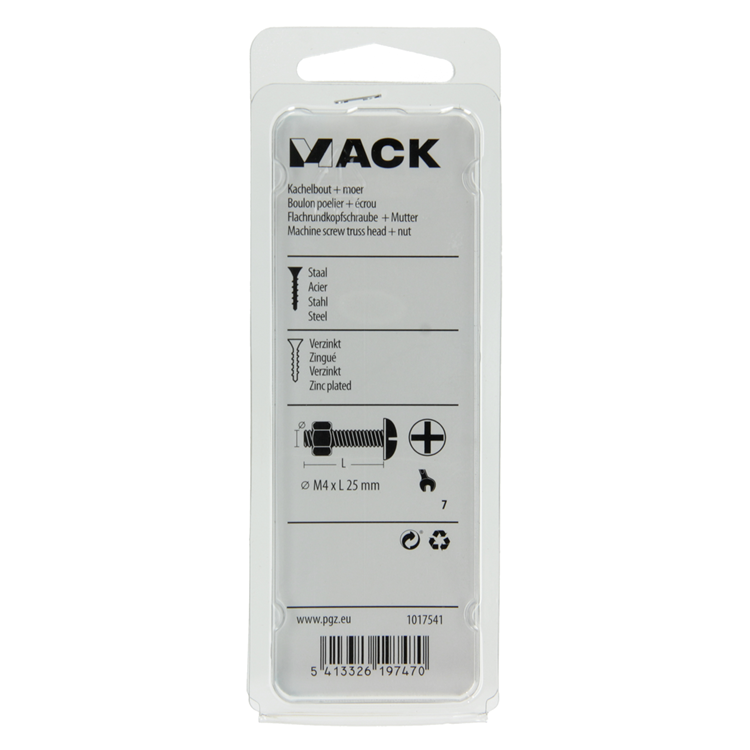 Mack 1017541 – Heizungsschraube + Mutter aus verzinktem Stahl, 18 Stück, M4 x 25 mm | 10 Stück
