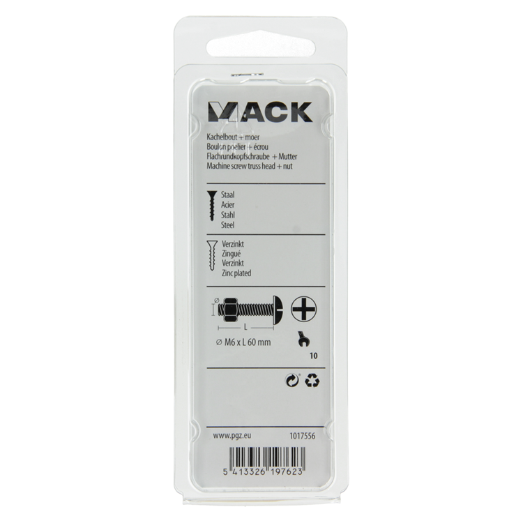 Mack 1017556 – Ofenschraube + Mutter aus verzinktem Stahl, 5 Stück, M6 x 60 mm | 10 Stück