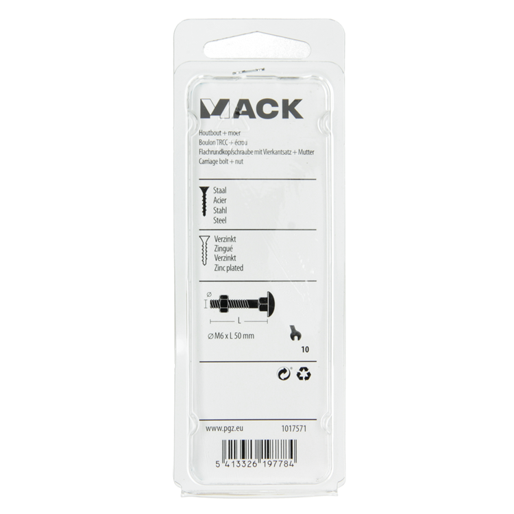 Mack 1017571 – Holzschraube + Mutter aus verzinktem Stahl, 7 Stück, M6 x 50 mm | 5 Stück