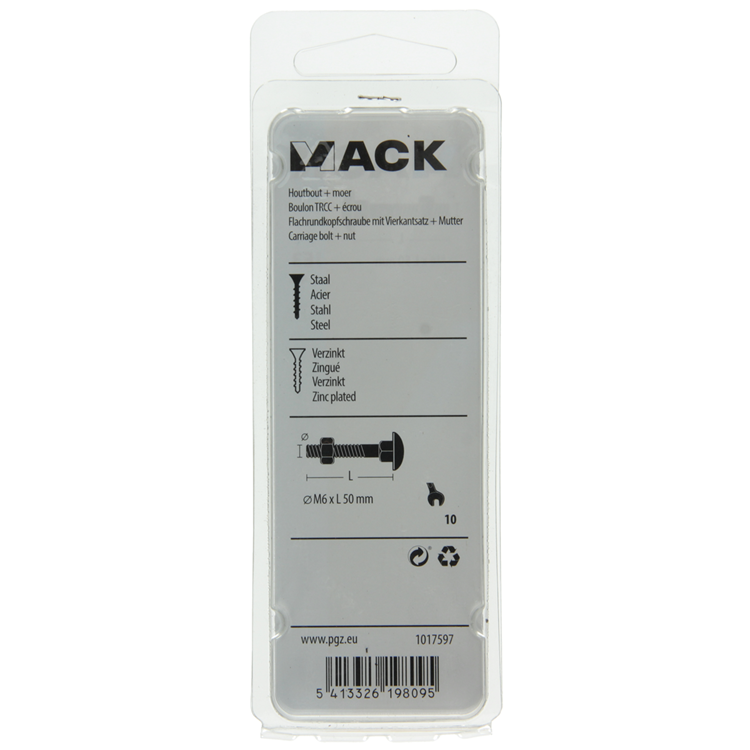 Mack 1017597 - Holzschraube + Mutter schwarz 6,0 x 50 mm 4 Stück | 5 Stück